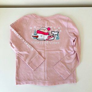 Vineyard Vines Girl's Pink Long-Sleeve Snowman Winter Whale Shirt Size 3T